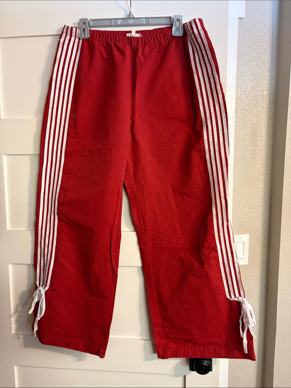 Red Jogger Pants with White Side Stripes